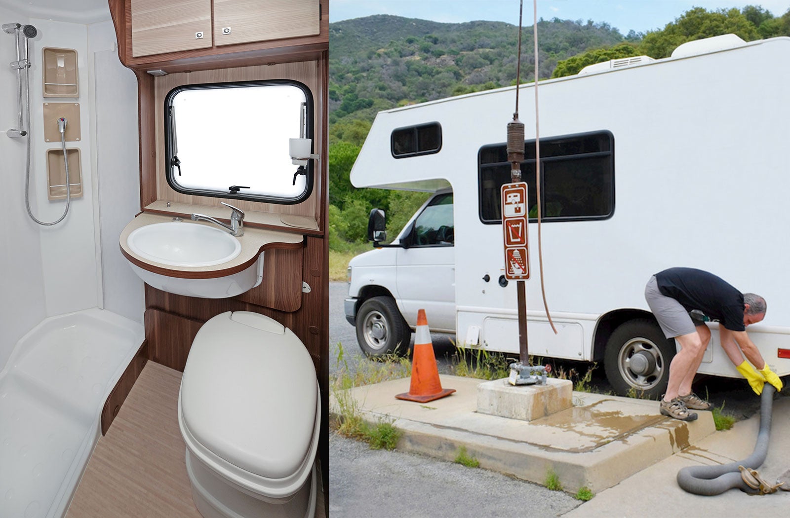 Portable RV/camper toilet and holding tank setup in Ellsworth, Maine