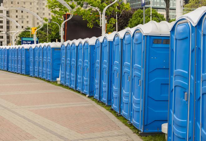 Seasonal porta potty units set up at a Ellsworth, Maine venue